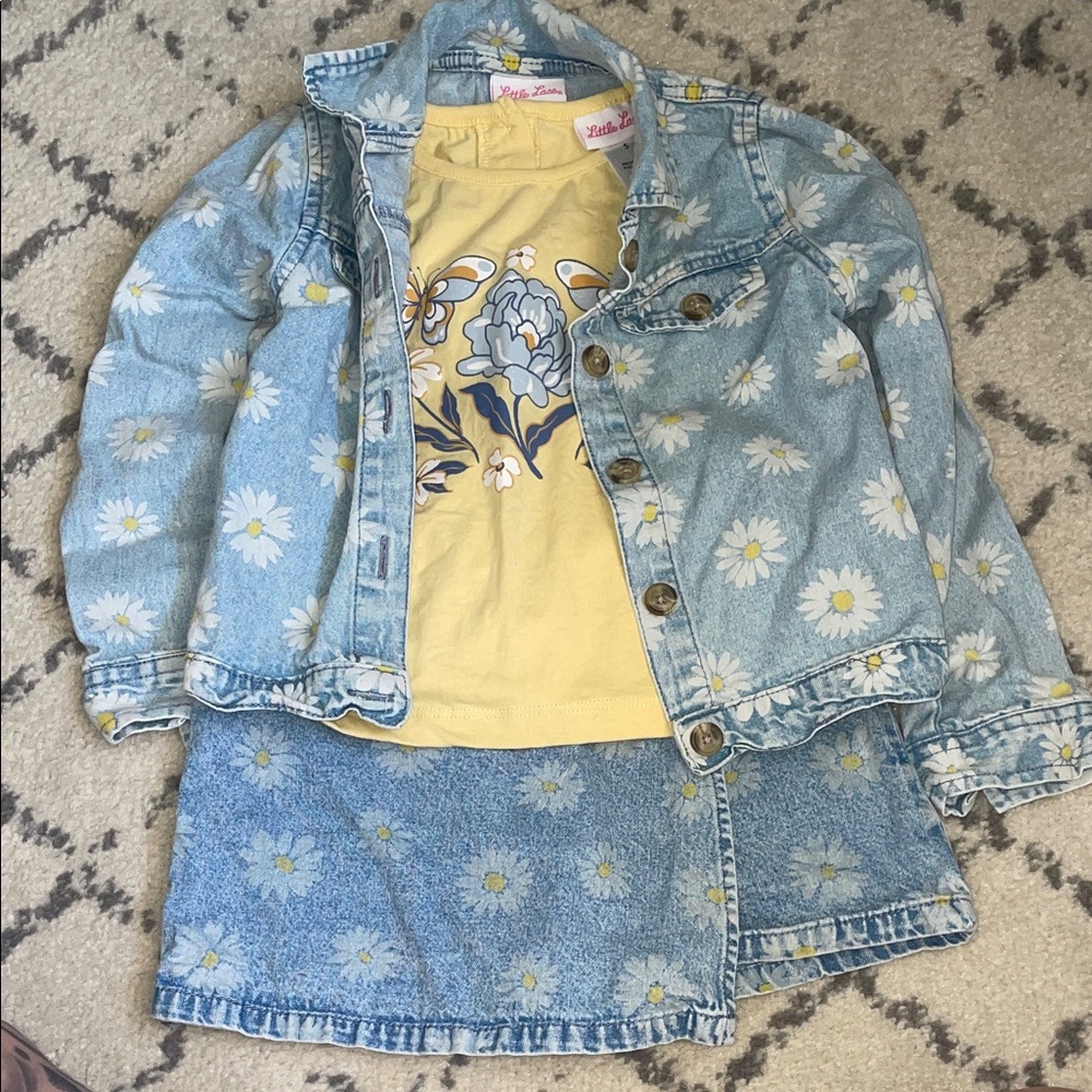 Floral Denim Jacket and Skort Set for Girls